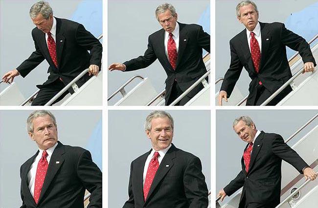 Quand George Bush prend l'avion, c'est pas triste ! Grand numéro de clown en perspective...