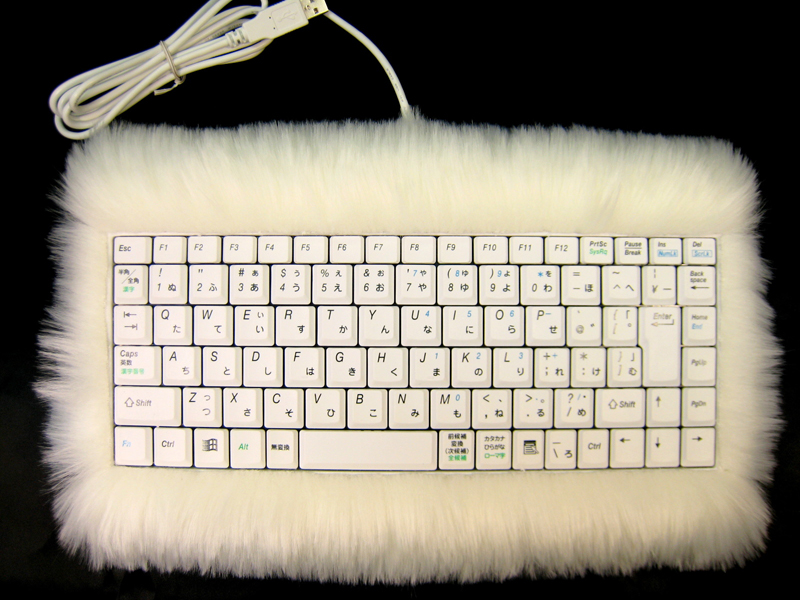 Pour ceux qui aime caresser leur clavier, voici le nouveau modèle de clavier poilu. Attention, il n'est pas livré avec la brosse ! height=